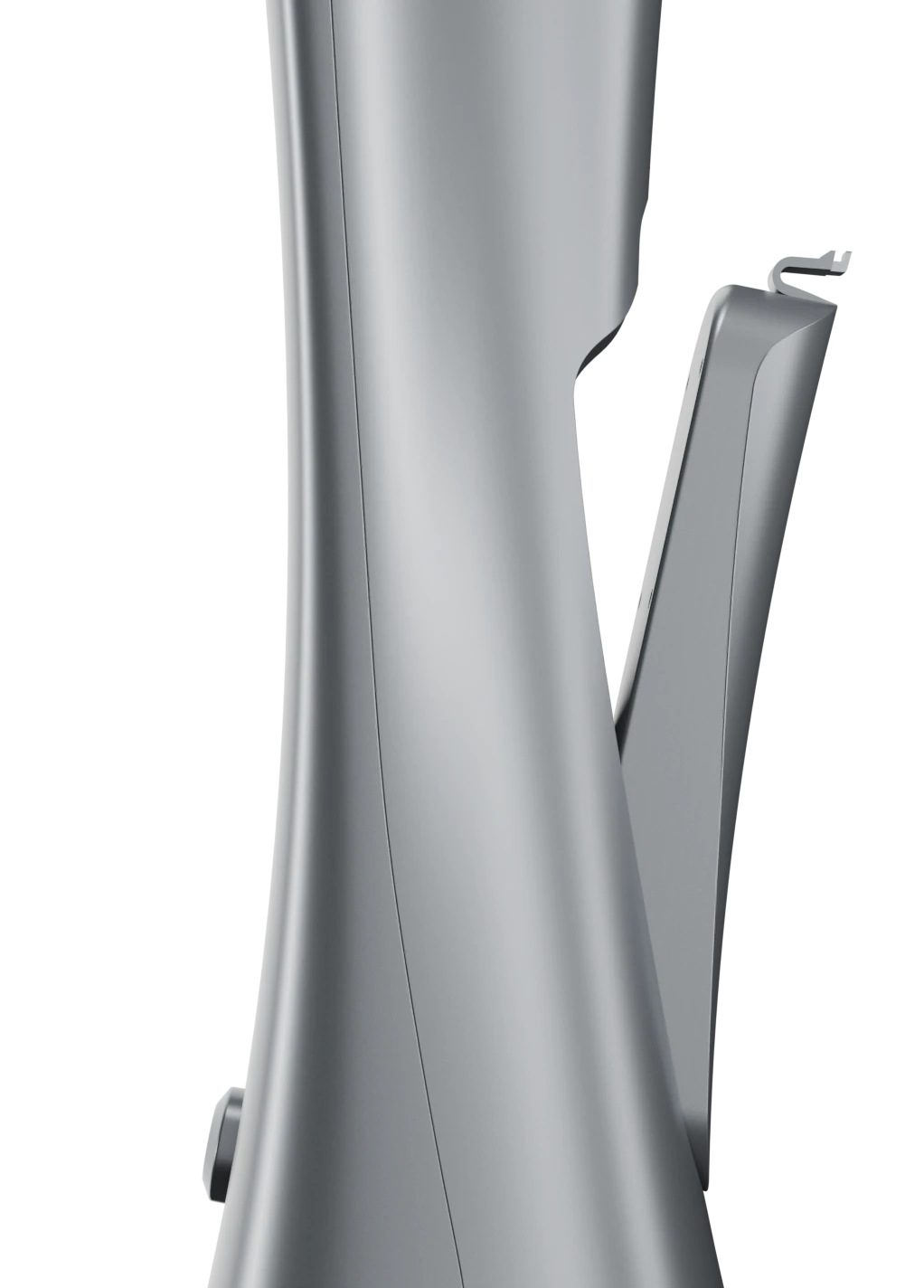 Removable battery detaching from the Dark grey Norphé M1 electronic hookah, side view