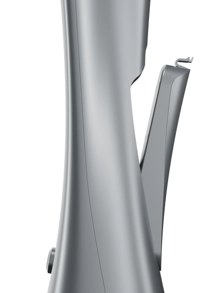 Removable battery detaching from the Dark grey Norphé M1 electronic hookah, side view