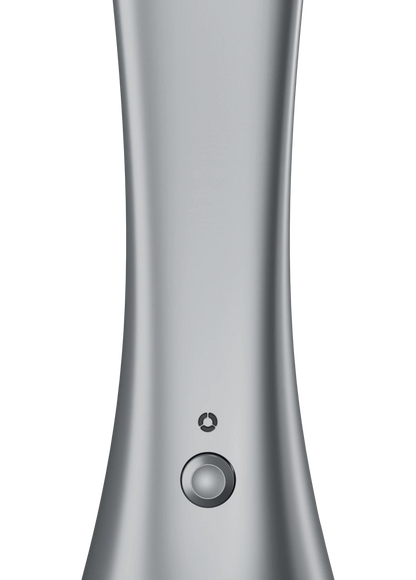 Front close-up of the Dark grey Norphé M1 electronic hookah, highlighting the control dial and indicator lights