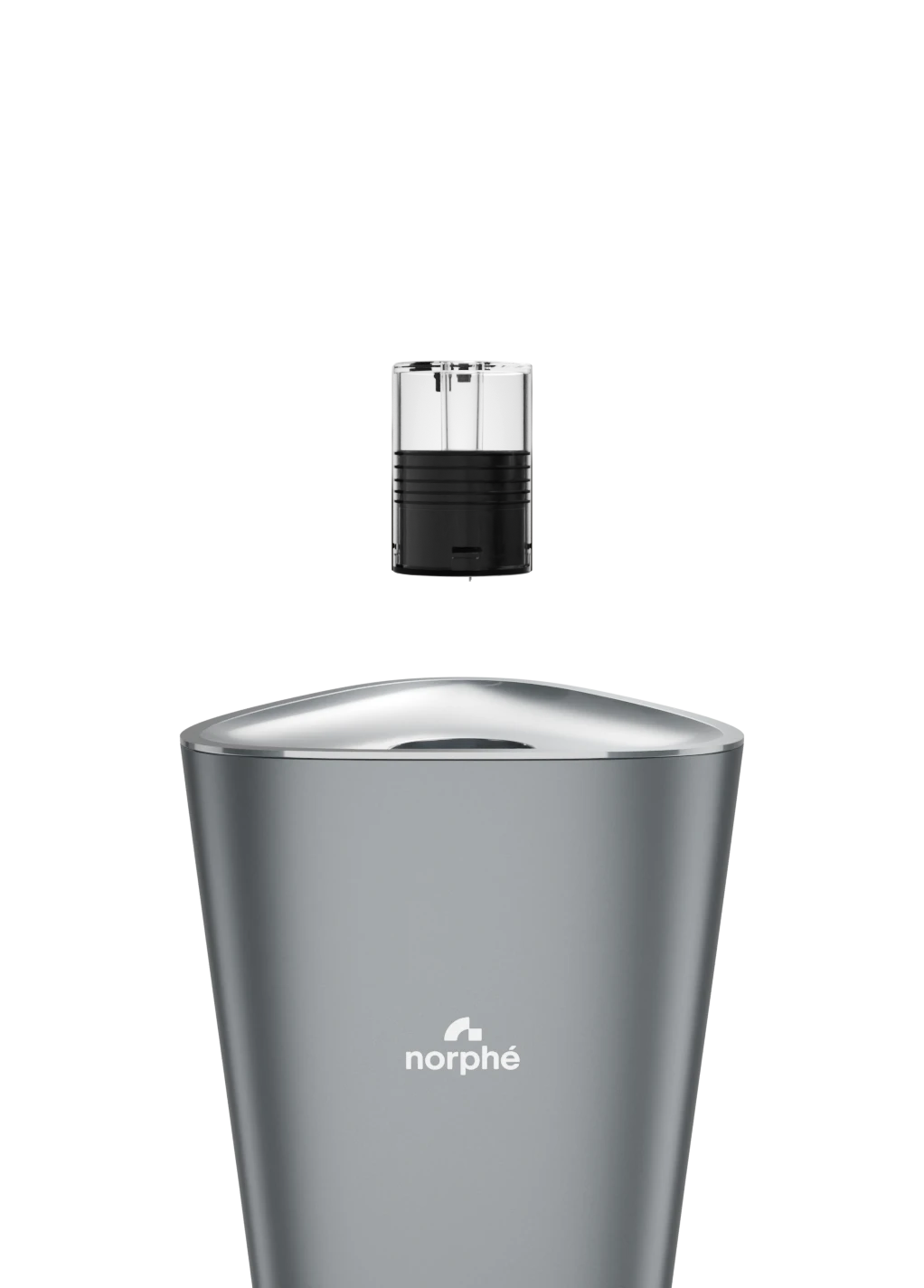 Norphé pod hovering above its slot on top of the Dark grey M1 electronic hookah