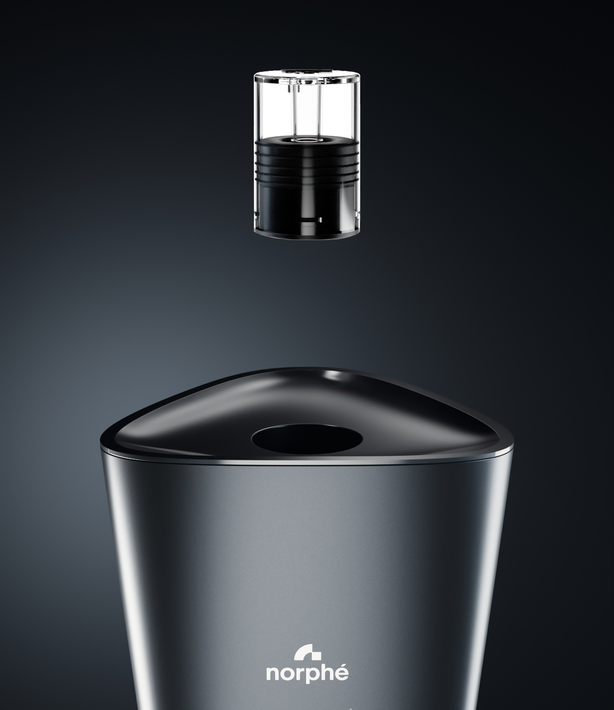 Norphé pod hovering above its slot on top of the M1 electronic hookah