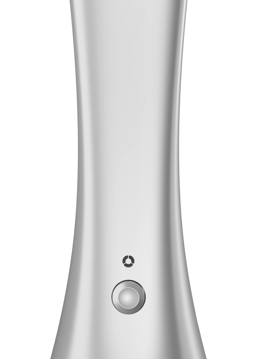 Gros plan sur la face avant de la chicha électronique Norphé M1 coloris Silver, mettant en avant la molette de réglage et les témoins lumineux