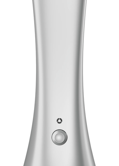 Gros plan sur la face avant de la chicha électronique Norphé M1 coloris Silver, mettant en avant la molette de réglage et les témoins lumineux