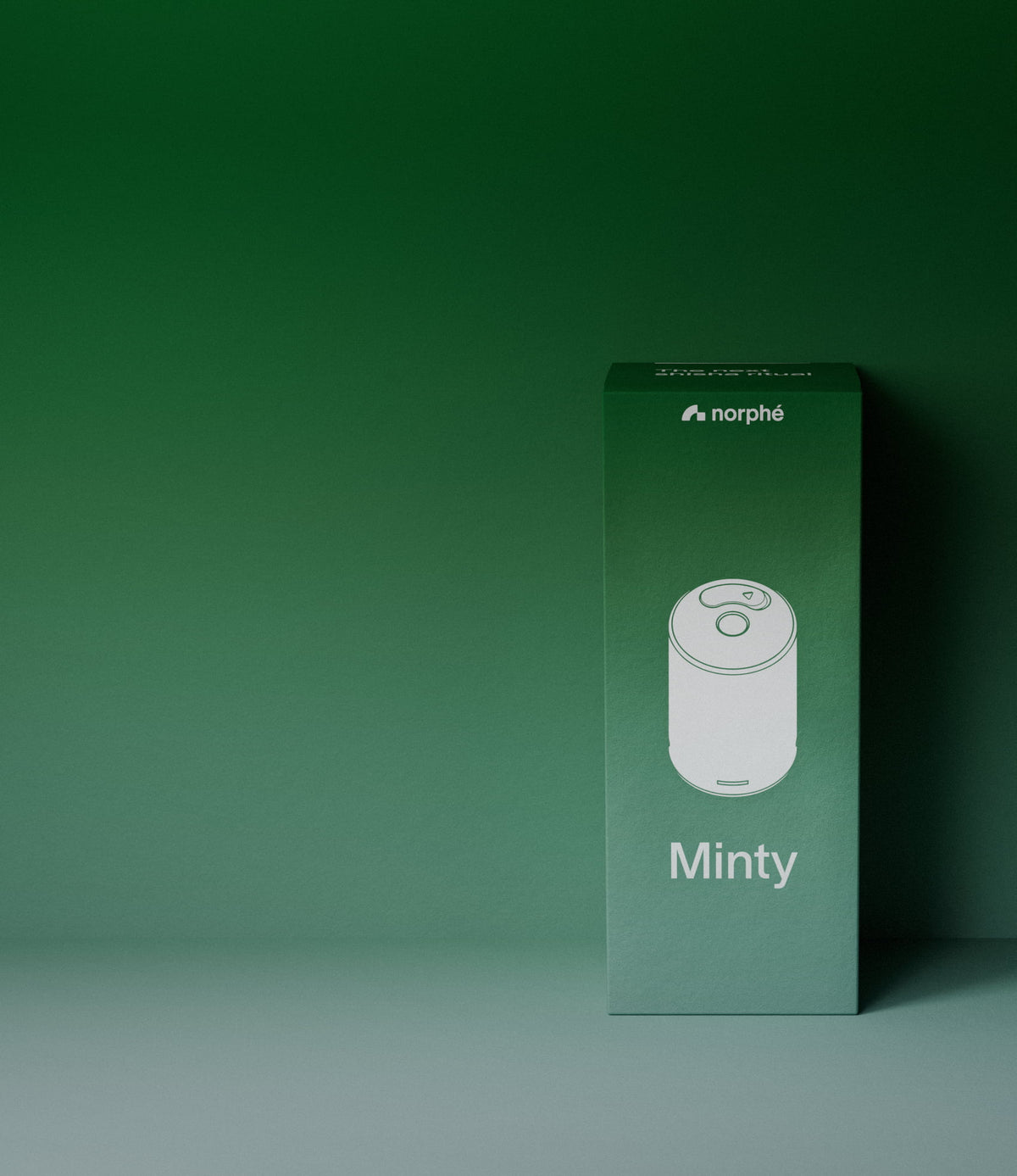 Norphé Minty flavor pod box, on a dark green background