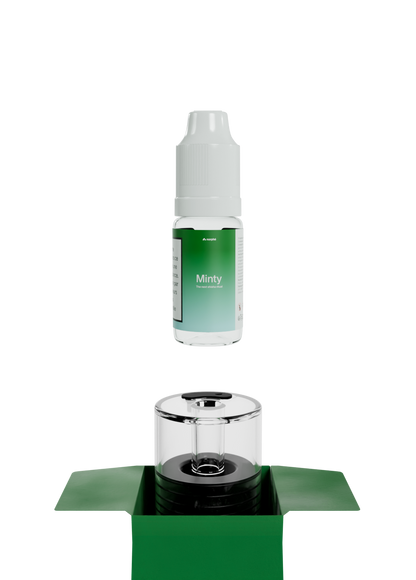 Minty refill bottle above an empty Norphé pod in its open box