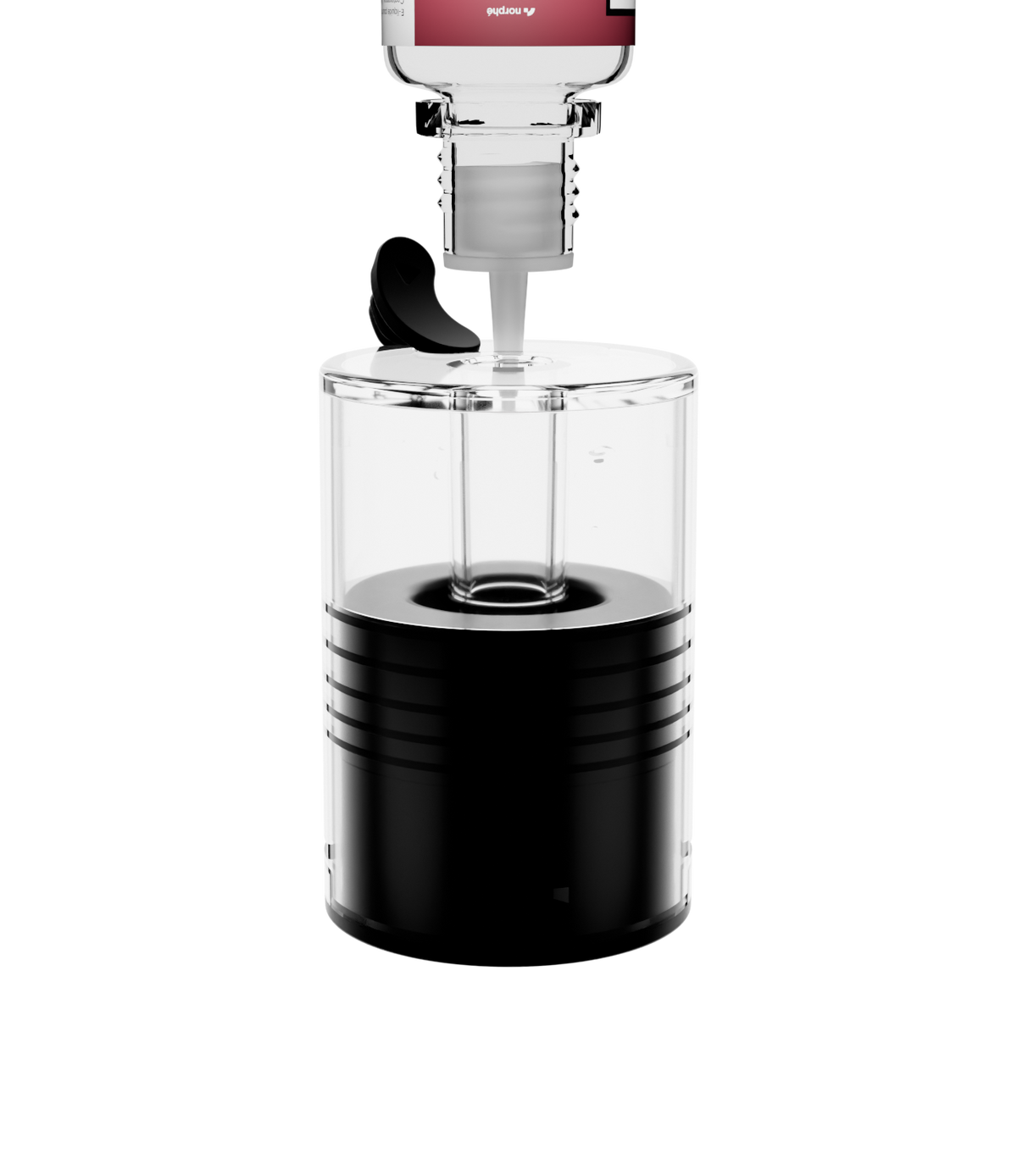Berry-Ji refill bottle filling a Norphé pod from the top
